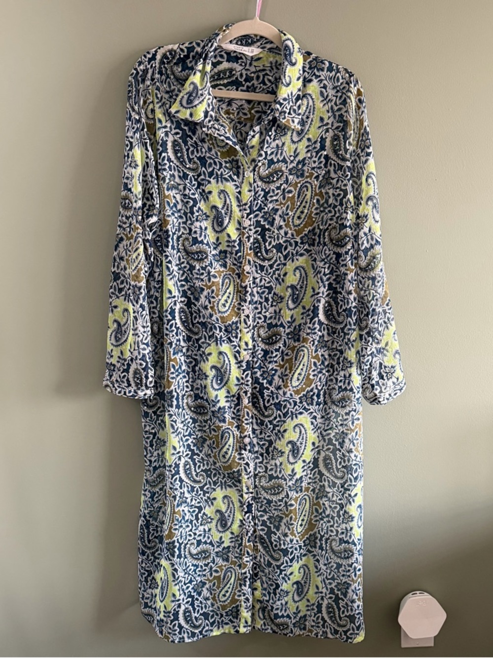 Ulla Popken blue and olive paisley sheer tunic blouse